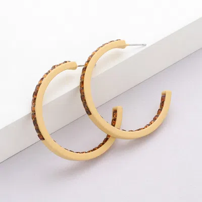 Fashnzfab Square Rhinestone Stone Accented Hoop Earrings - Beige, Lt Col Topaz In Gold