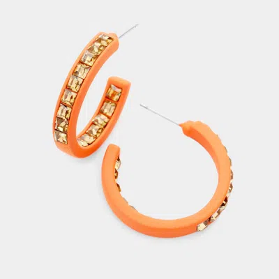 Fashnzfab Square Rhinestone Stone Accented Hoop Earrings - Lt Col Topaz, Orange