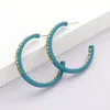Fashnzfab Square Rhinestone Stone Accented Hoop Earrings - Lt Col Topaz, Turquoise In Blue