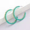 Fashnzfab Square Rhinestone Stone Accented Hoop Earrings - Turquoise, Yellow In Blue