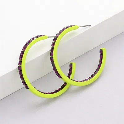 Fashnzfab Square Rhinestone Stone Accented Hoop Earrings In Silver