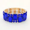 Fashnzfab Square Round Glass Stone Cluster Stretch Evening Bracelet Gold, Sapphire In Multi