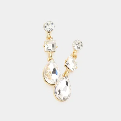Fashnzfab Square Round Teardrop Stone Dangle Evening Earrings In Gold