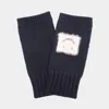 Fashnzfab Square Smile Face Accent Fingerless Knit Gloves In Black