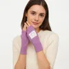 Fashnzfab Square Smile Face Accent Fingerless Knit Gloves In Purple