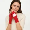 Fashnzfab Square Smile Face Accent Fingerless Knit Gloves In Red