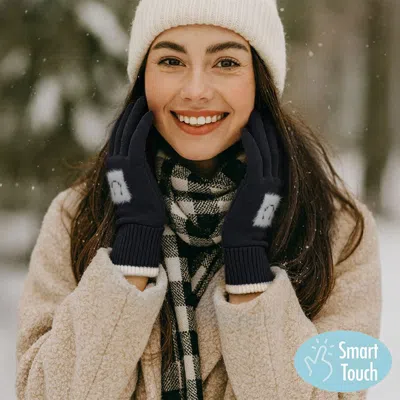 Fashnzfab Square Smile Face Patch Contrast Trim Smart Touch Gloves In Black