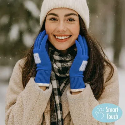 Fashnzfab Square Smile Face Patch Contrast Trim Smart Touch Gloves In Blue