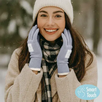 Fashnzfab Square Smile Face Patch Contrast Trim Smart Touch Gloves In Blue