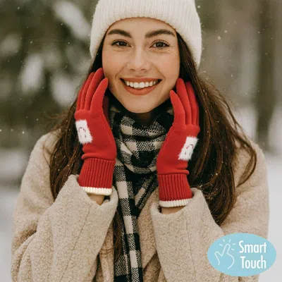 Fashnzfab Square Smile Face Patch Contrast Trim Smart Touch Gloves In Red
