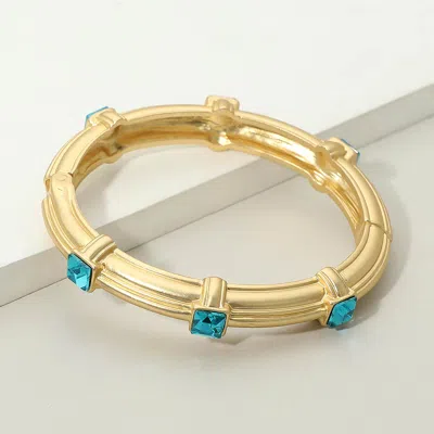 Fashnzfab Square Stone Accent Hinged Bangle Bracelet In Blue
