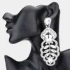 Fashnzfab Square Stone Accented Statement Evening Earring - Silver In White