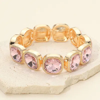 Fashnzfab Square Stone Bezel Beaded Stretch Bracelet In Multi