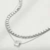 Fashnzfab Square Stone Bezel Pendant Accent Geometric Chain Layered Necklace In Metallic