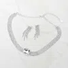 Fashnzfab Square Stone Center Rhinestone Chain Evening Choker Necklace In Silver