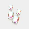 Fashnzfab Square Stone Cluster Dangle Evening Earrings - Ab, Silver In Multi