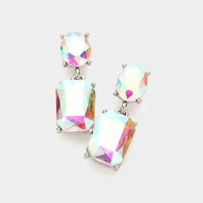 Fashnzfab Square Stone Cluster Dangle Evening Earrings - Ab, Silver In Multi