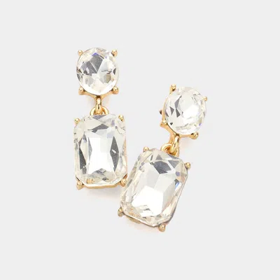 Fashnzfab Square Stone Cluster Dangle Evening Earrings - Gold