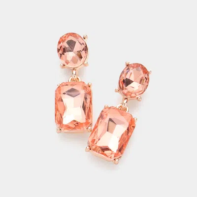 Fashnzfab Square Stone Cluster Dangle Evening Earrings - Peach, Rose Gold