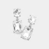 Fashnzfab Square Stone Cluster Dangle Evening Earrings - Silver In Silver