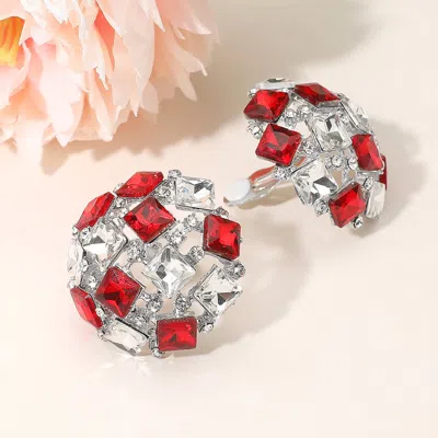 Fashnzfab Square Stone Cluster Embellished Dome Evening Clip On Earrings In Multi