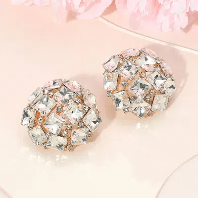 Fashnzfab Square Stone Cluster Embellished Dome Evening Earrings In Metallic