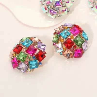 Fashnzfab Square Stone Cluster Embellished Dome Evening Earrings In Multi