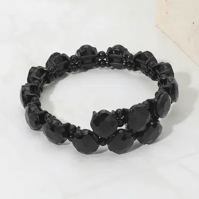 Fashnzfab Square Stone Cluster Link Adjustable Evening Bracelet In Black