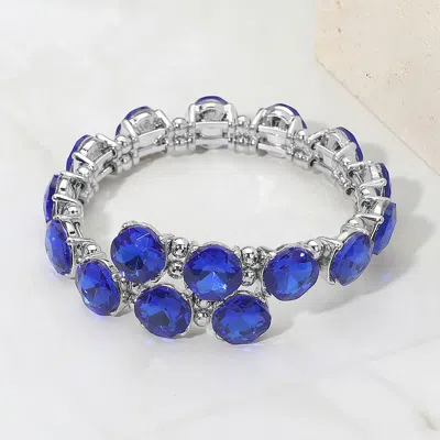 Fashnzfab Square Stone Cluster Link Adjustable Evening Bracelet In Blue