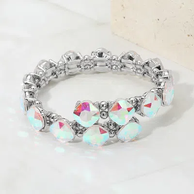 Fashnzfab Square Stone Cluster Link Adjustable Evening Bracelet In Pink