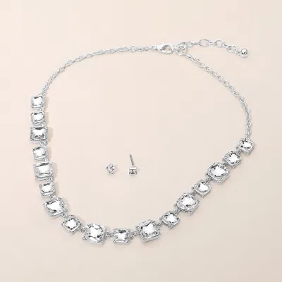 Fashnzfab Square Stone Cluster Link Eveninig Necklace In Metallic