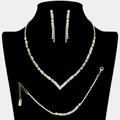 Fashnzfab Square Stone Cluster Pointed Rhinestone Paved Necklace Jewelry Set In Multi