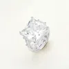 Fashnzfab Square Stone Cluster Stretch Ring - Clear, Silver In Metallic