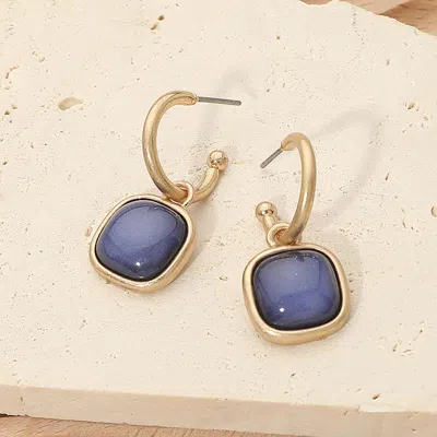 Fashnzfab Square Stone Drop Hoop Earrings In Blue