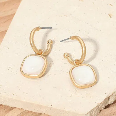 Fashnzfab Square Stone Drop Hoop Earrings In Gold