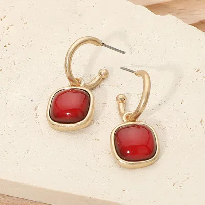 Fashnzfab Square Stone Drop Hoop Earrings In Gold