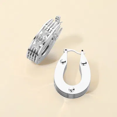 Fashnzfab Square Stone Embellished Brass Metal Teardrop Hoop Pin Catch Earrings In Silver