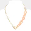Fashnzfab Square Stone Open Oval Resin Link Toggle Necklace In Gold