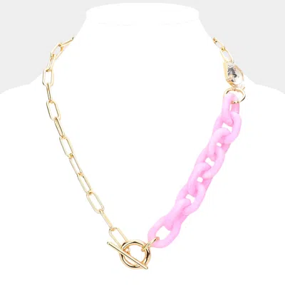 Fashnzfab Square Stone Open Oval Resin Link Toggle Necklace In Gold