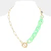 Fashnzfab Square Stone Open Oval Resin Link Toggle Necklace In Gold