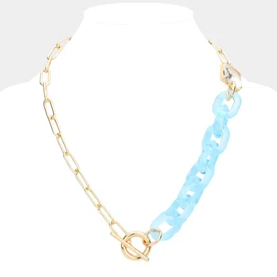 Fashnzfab Square Stone Open Oval Resin Link Toggle Necklace In Multi