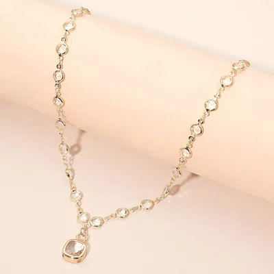 Fashnzfab Square Stone Pendant Accent Round Bezel Link Necklace In Gold