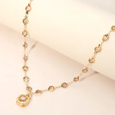 Fashnzfab Square Stone Pendant Accent Round Bezel Link Necklace In Gold