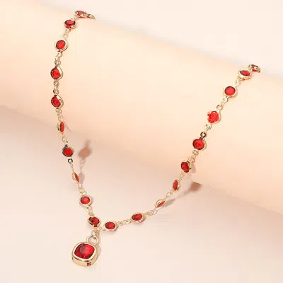 Fashnzfab Square Stone Pendant Accent Round Bezel Link Necklace In Neutral