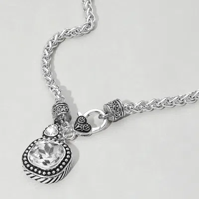 Fashnzfab Square Stone Pointed Pendant Antique Metal Necklace In Metallic