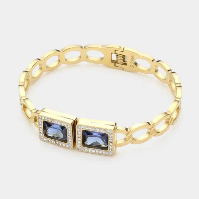 Fashnzfab Square Stone Pointed Stainless Steel Hinged Bangle Bracelet Blue, Gold