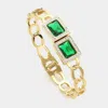 Fashnzfab Square Stone Pointed Stainless Steel Hinged Bangle Bracelet Gold, Green In Multi