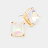 Fashnzfab Square Stone Stud Earrings - Ab, White In Gold