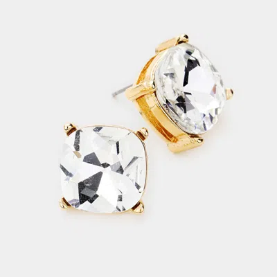 Fashnzfab Square Stone Stud Earrings - Gold