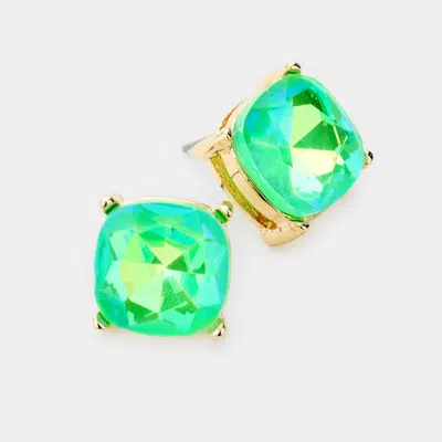 Fashnzfab Square Stone Stud Earrings - Green, Neon